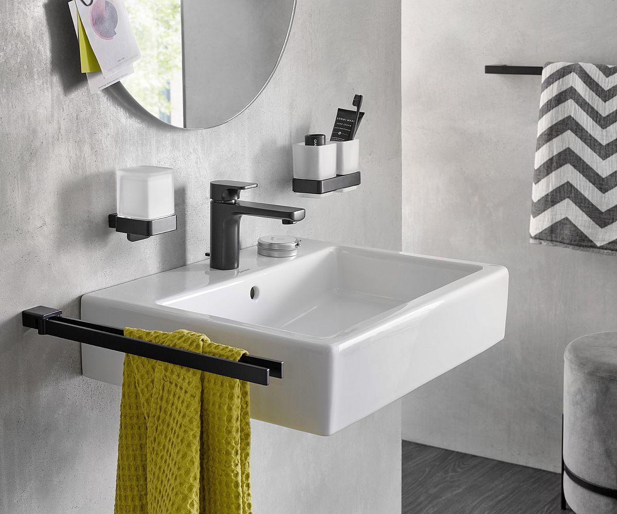 Waschtisch mit schwarzem Handtuchhalter der Serie loft von Emco