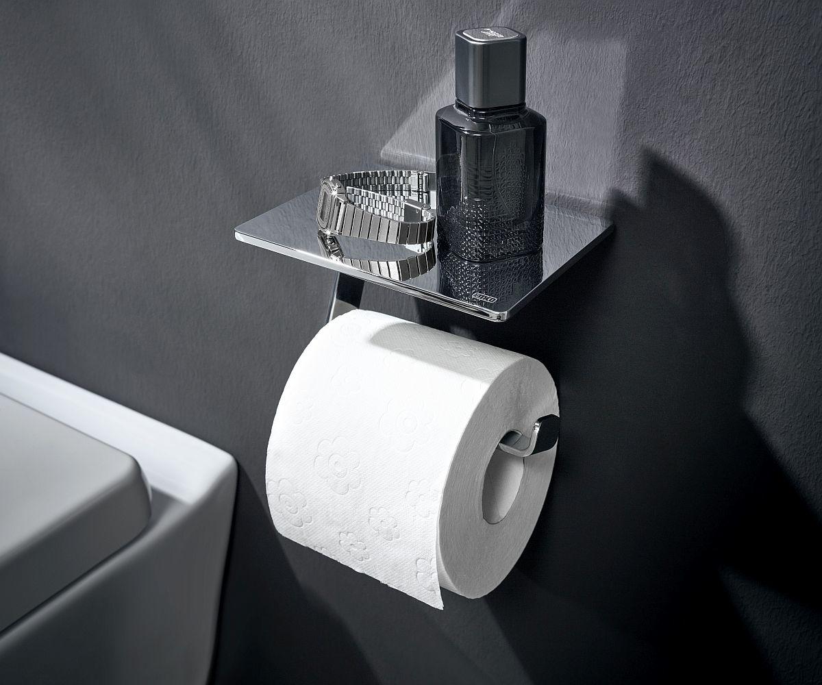 Schwarzer Papierhalter mit Ablage der Serie Loft von Emco